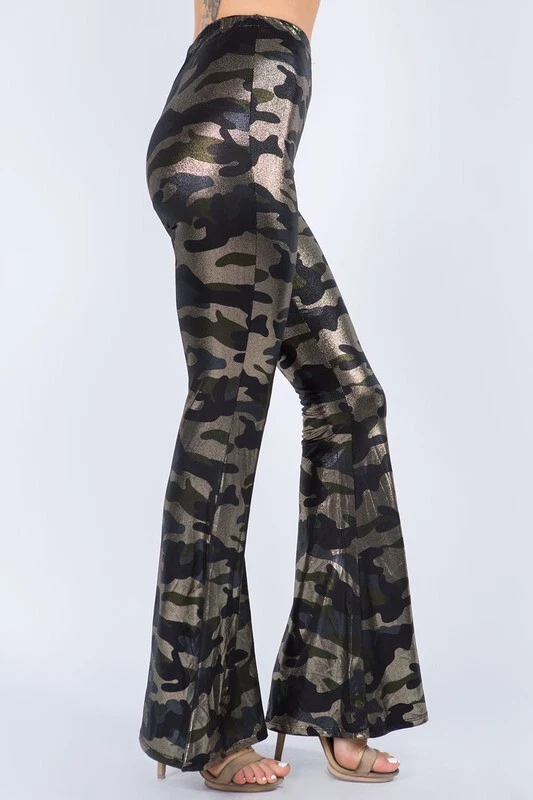 Womens Bell Bottom Pant Camouflage Print
