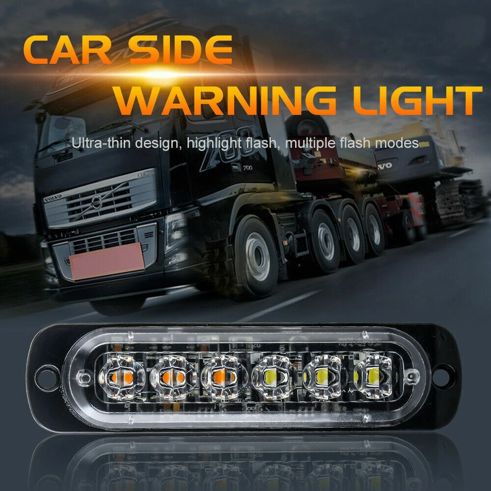 4Pcs 12V 24V 6 LED Marker Strobe Flashing Recovery Lightbar Truck beacon Lights - Image 2 of 4