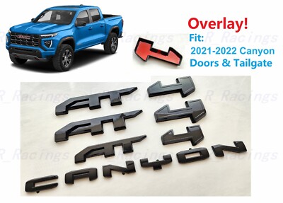 4PCS Gloss Black Door Rear AT4 Canyon OVERLAY Emblems Letters 2021-2022 Canyon
