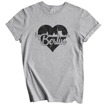 Retro Berlin Germany Skyline Heart Distressed T-Shirt