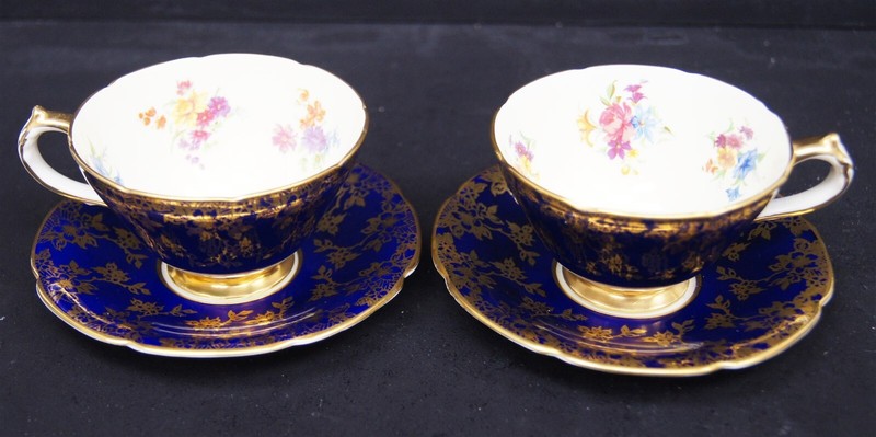 SET OF 2 PARAGON Queen Mary Cup & Saucer Cobalt Blue & Gold Plate 3" ENGLAND