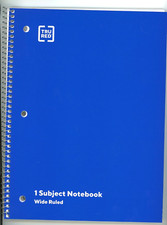 Notebook Blue Color, Metal Spiral 70 Sheets Wide Ruled 8"x10.5" 3 Binder Holes