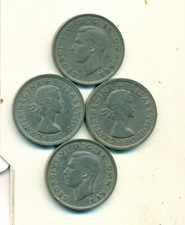 4 DIFFERENT 2 SHILLING COINS from GREAT BRITAIN (1948, 1951, 1956 & 1966)