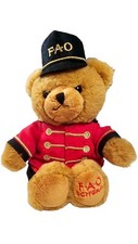 FAO Schwarz Toy Soldier Teddy Bear 10" Plush Red Coat Black Pants  Hat