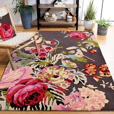 Rose Floral Wool Area Rug | Modern Rug | Tufted Wool Rug | Designer wool Rug