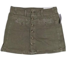 American Eagle Hi-Rise A-Line Mini Skirt Olive Button Front Pockets Rigid Seam 4