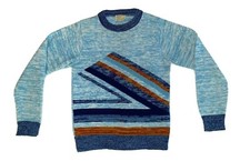 Vintage 60s 70s JCPenney Knit Hipster Ugly Sweater Blue Retro Mod Small Abstract