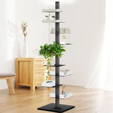 9 Tier Metal Vertical Bookshelf Tower, Freestanding Invisible Spine Bookshelf, T