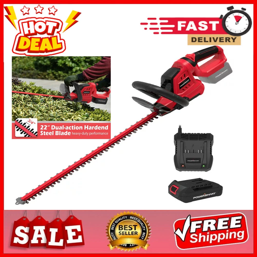 Powersmart 20V Lithium-Ion Cordless 22 inch Hedge Trimmer, PS76106A 2.0 Ah Battery and Charger Included