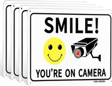  4 Pack Smile You'Re on Camera, Video Surveillance Sign, 10"X7" Rust Free Alumi