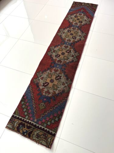 Tappeto runner turco orientale lana annodato a mano vintage 2x9 piedi, tappeto boho Oushak - Foto 3 di 10