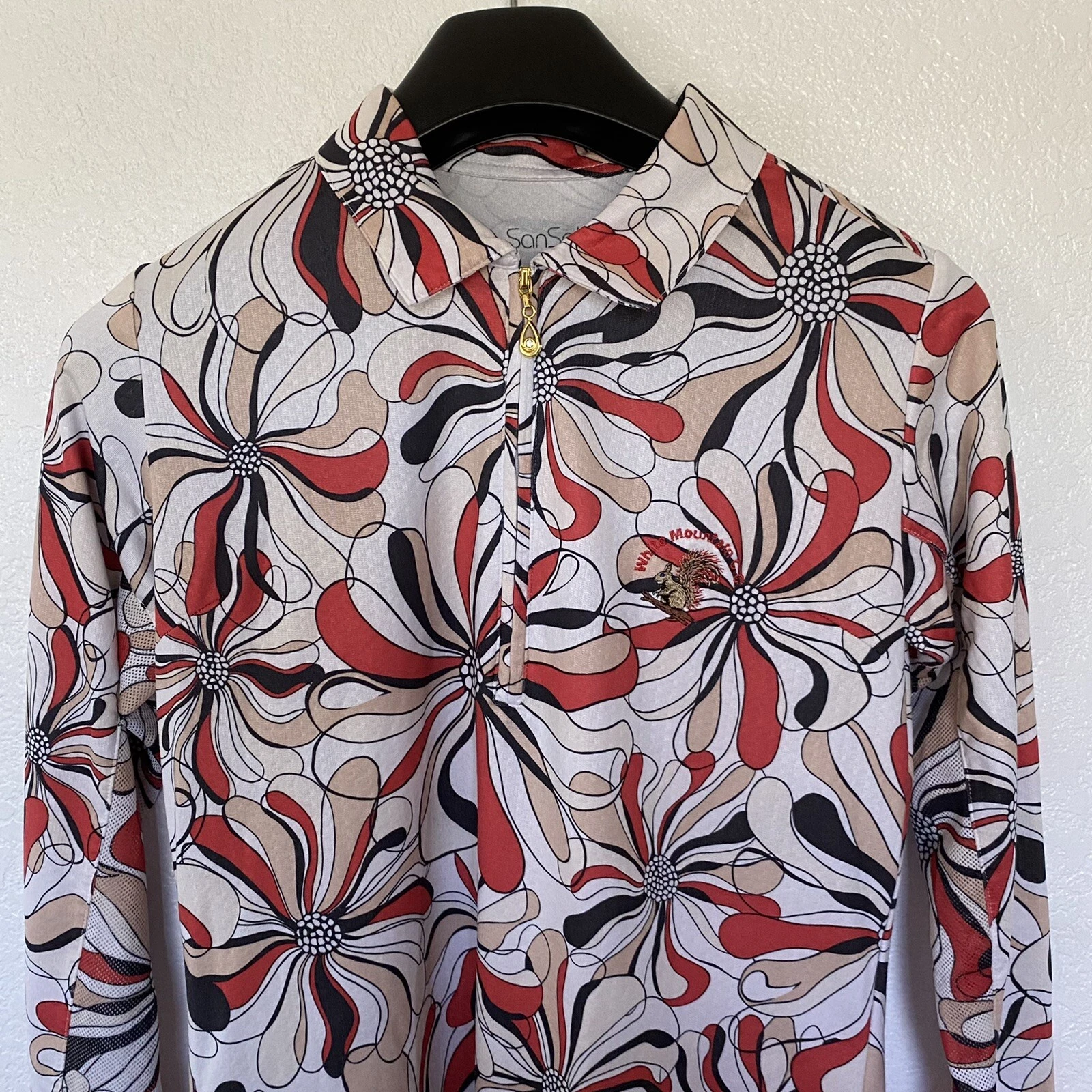 San Soleil Sun Protection UPF 50 Floral White Mountain CC L/S 1/4 Zip Top Size S