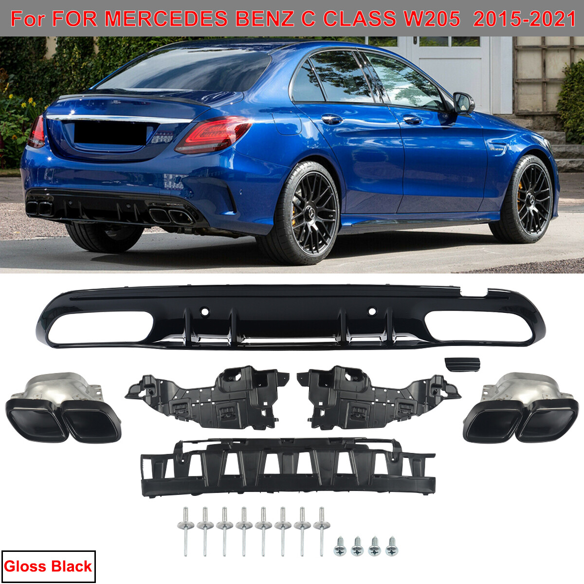 FOR MERCEDES BENZ C CLASS W205 AMG C63 REAR BUMPER DIFFUSER AMG SALOON 2015-2021