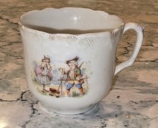 Antique Staffordshire Polychrome Transferware Child's Small Tea Cup Lady  Boy