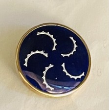 Ex raro vintage SMALTO BLU con spirale in lamina bottone in ottone francese, metà anni 1900/20 ca.