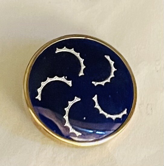 Ex Rare Vintage BLUE ENAMEL W/foil spiral French brass button, ca.,mid-1900s/20s