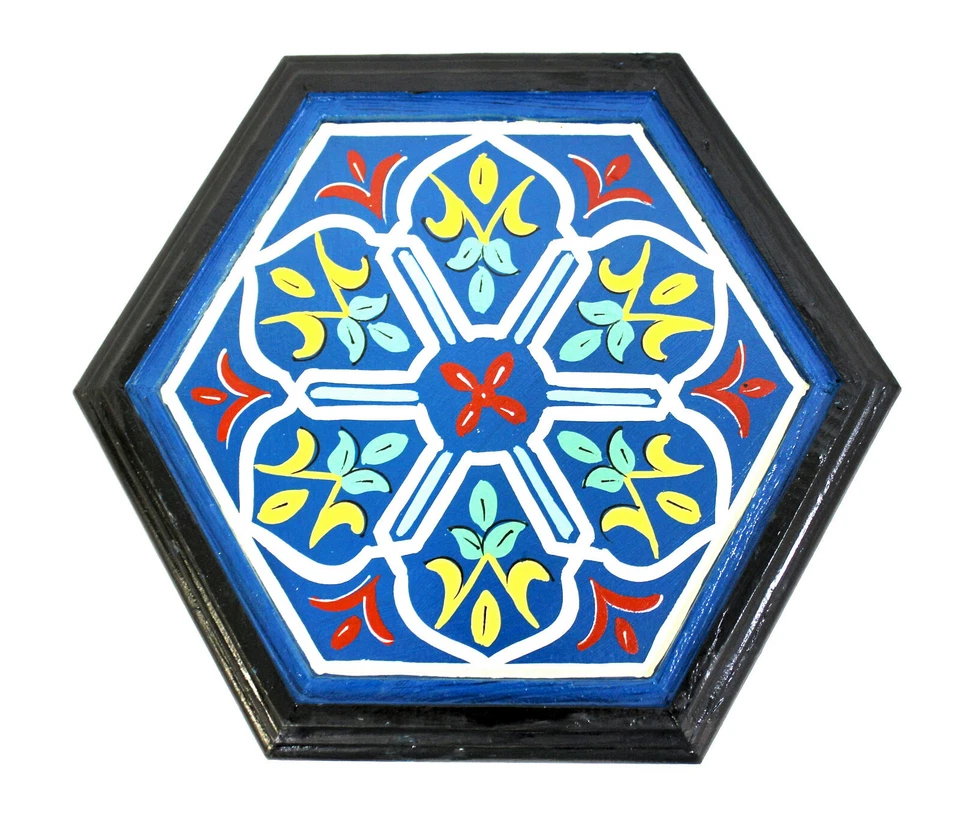 Moroccan Side Table Painted Blue Authentic Decor Accent Corner End Piece Size 2 - Image 4 of 4