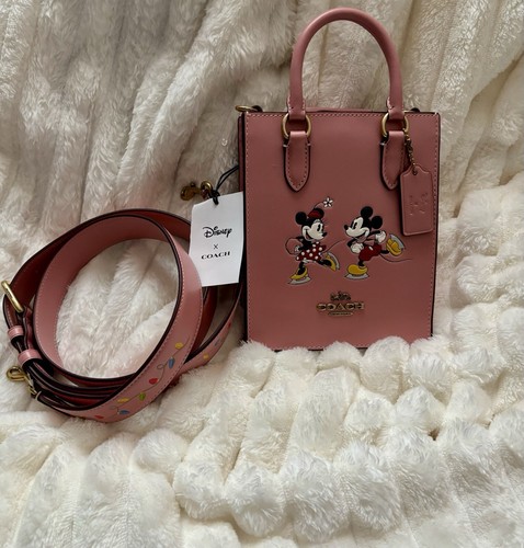 NEW Disney X Coach Blush Pink Leather Mini Tote Mickey & Minnie Crossbody $398 - Picture 12 of 24