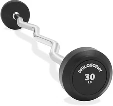 Gym Rubber Fixed Barbell, Pre-Loaded Weight EZ Curl Bar for Strength Training