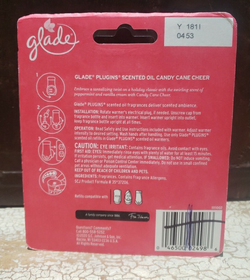 1 Glade Candy Cane Cheer Automatic Spray Refill+2 PlugIns Scented Oil