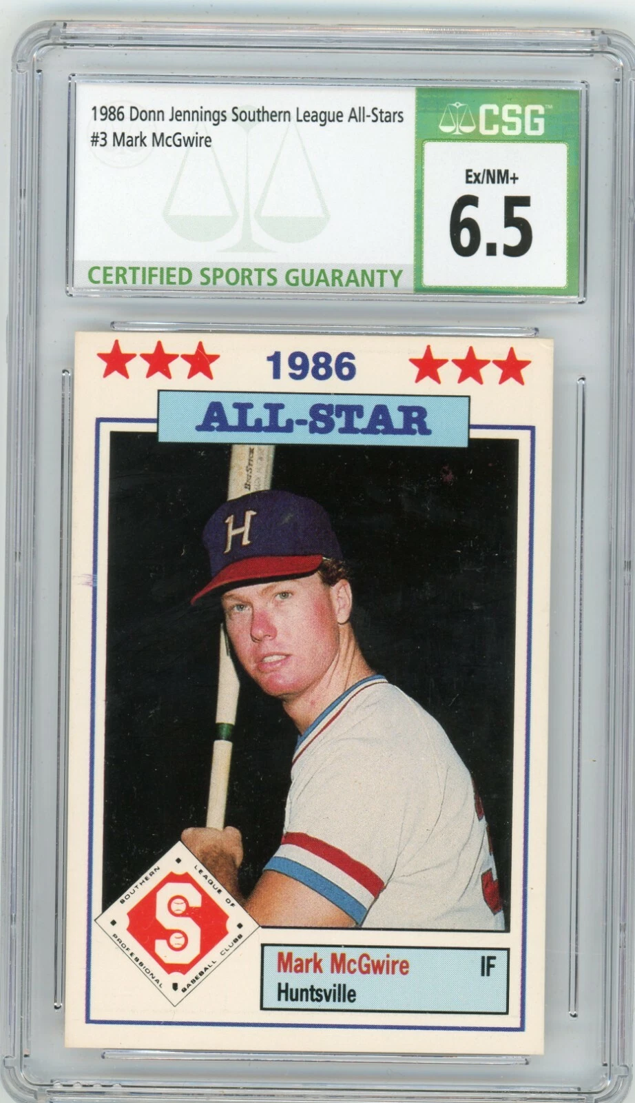 MARK McGWIRE 1986 Donn Jennings Southern League All Stars #3 CSG 6.5 EX/NM+
