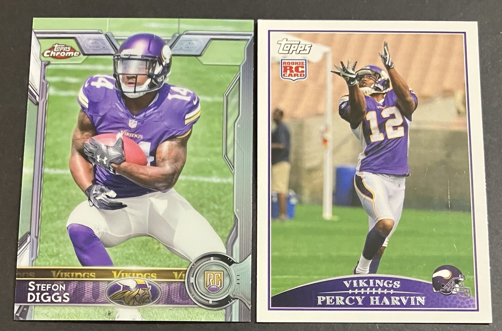 2009 Topps NFL Football PERCY HARVIN RC + Topps Chrome Stefon Diggs RC Vikings