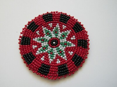 Beaded Rosette 3'' Round Leather Sewing Regalia Crafting Tribal Native Design 10D