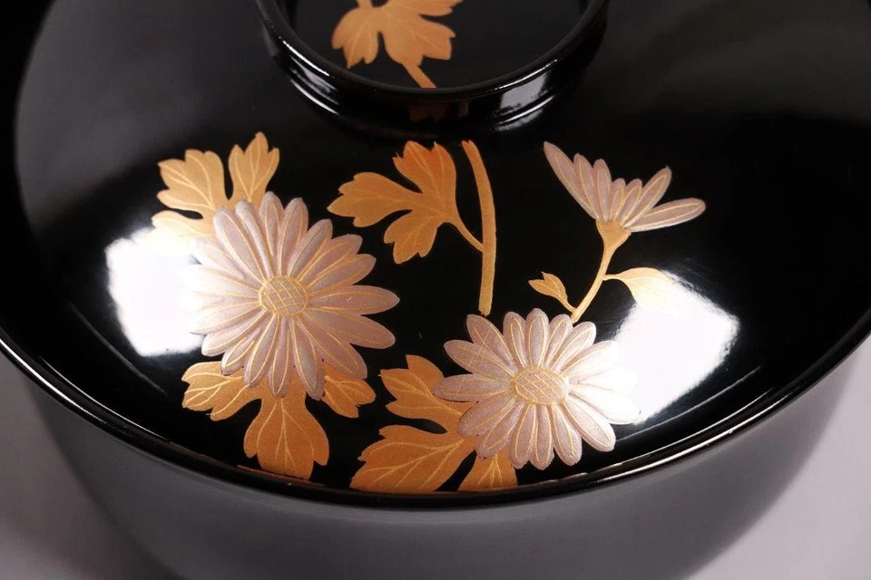 Juego de 5 cuencos de laca japonesa crisantemo negro Maki e tapa Kaiseki Foto 4 de 4