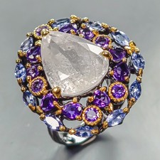 Fine Art 12 ct Natural Aquamarine Ring 925 Sterling Silver Size 8 /R445125