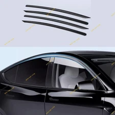 4* For 2020-24 Tesla Model Y Gloss Black Window Visor Rain Sun Guard Deflector