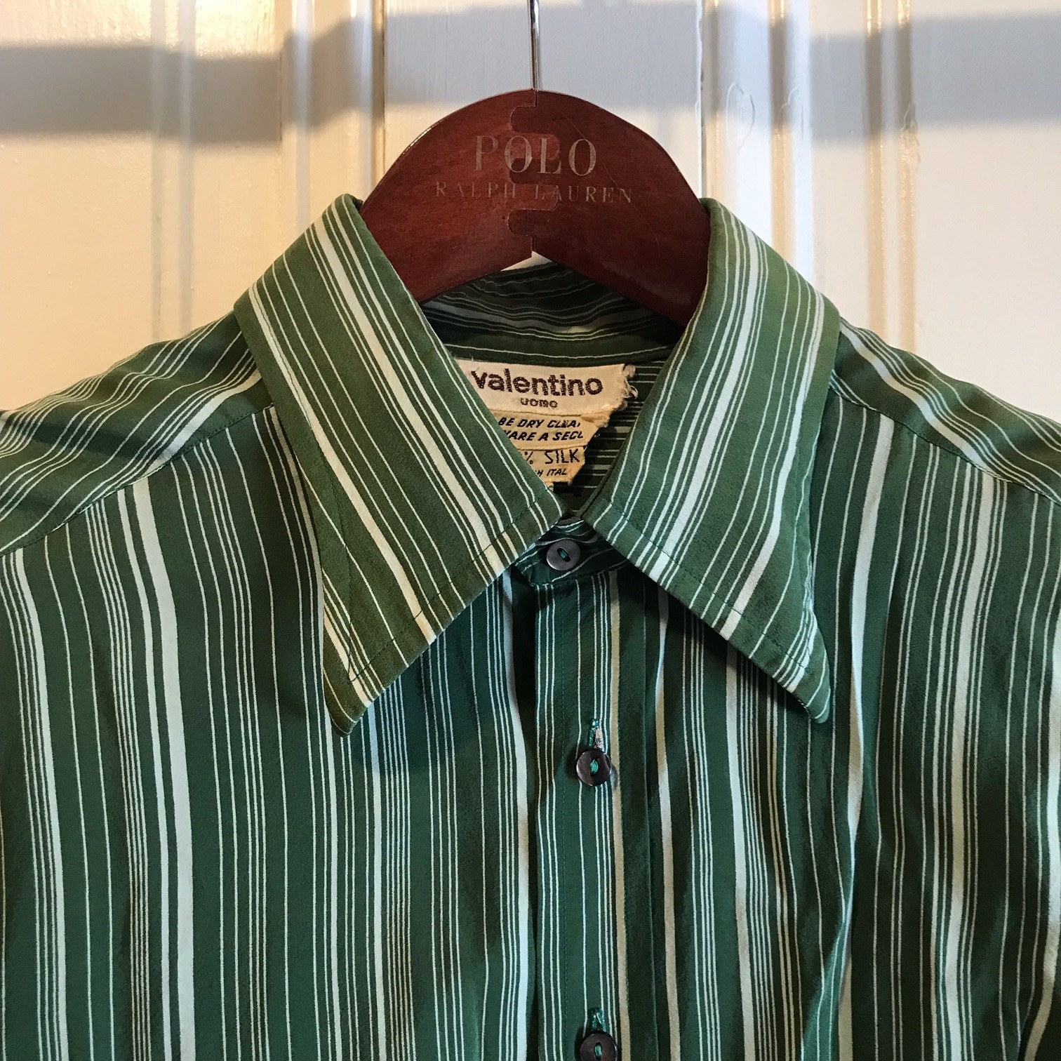 Vintage Italian Valentino green striped silk mens shirt 1960's thumbnail 3