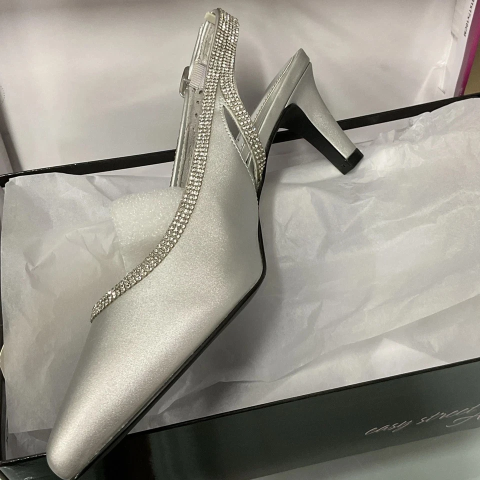 Easy Street Glisten Argento Satinato Apertura Sul Retro Pompe Taglie 6.5 W - - Immagine 3 di 4