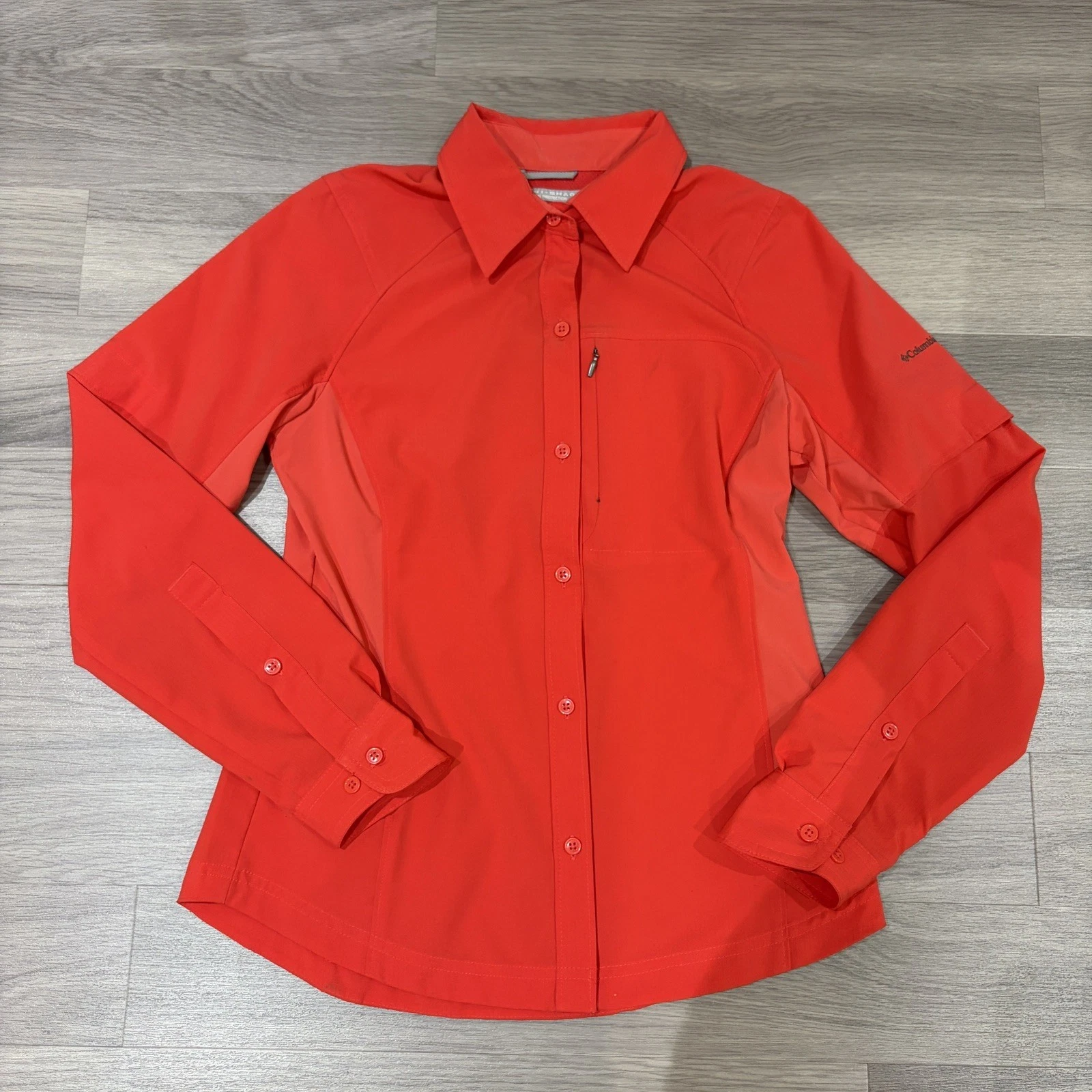 Columbia Shirt Womens XS Red Omni-Shade Long Sleeve Hiking Sun Protection