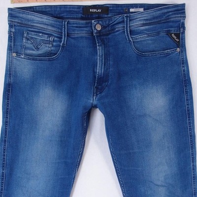 Mens Replay M914 ANBASS Stretch Slim Tapered Blue Jeans W38 L32