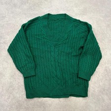 Vintage knitted jumper Patterned chunky knit v-neck sweater Women's L 16-18 