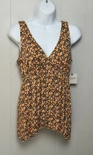 Arizona Jean Company Black and Yellow Floral Rayon/Spandex Halter Top Size S