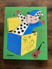 Vintage Playskool Jack In The Box Wooden 9 Piece Frame Tray Puzzle 2-4 Years
