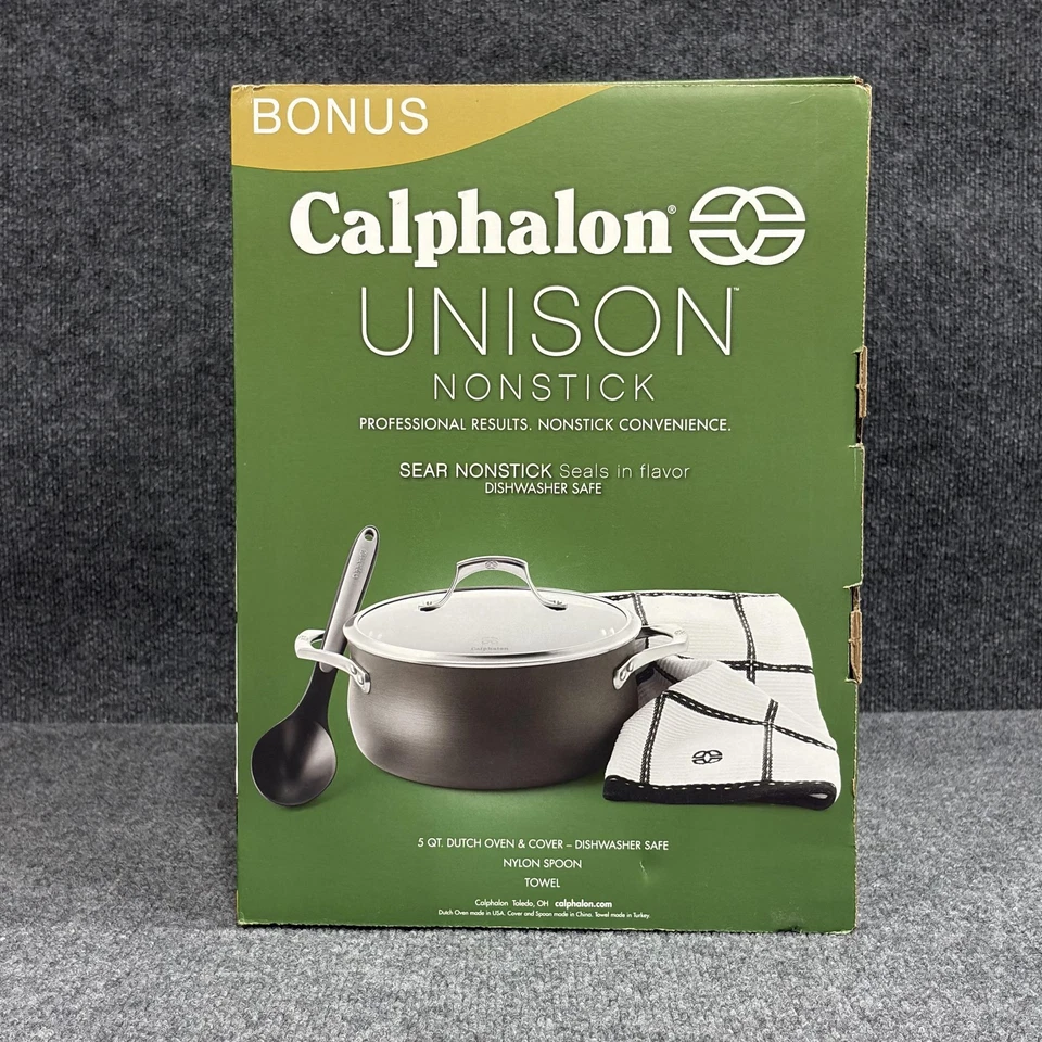Calphalon Unison Nonstick 5 Qt Dutch Oven Lid Set Spoon Towel Dishwasher Safe - Image 4 of 4