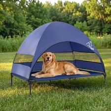 Outdoor Elevated Dog Bed with Canopy Raised Dog Cot with Shade Large Dog