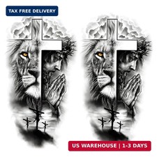 Jesus Cross Temporary Tattoo Large Half Arm Waterproof Lion Praying Hand