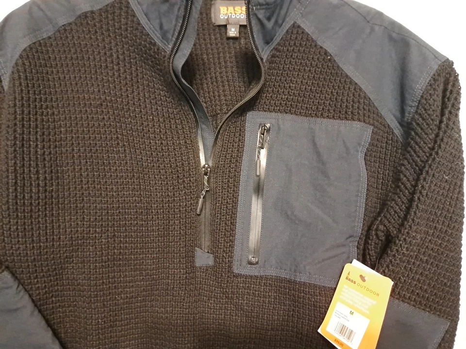 Bass Outdoor Half Zip Waffle Sweater Men's Sz M NEW Black Tech Cool - Image 4 of 4