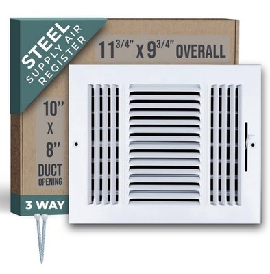 Fits 10x8 Duct Opening 3 Way Steel Air Supply Diffuser, Outer 11.75'' X 9.75''