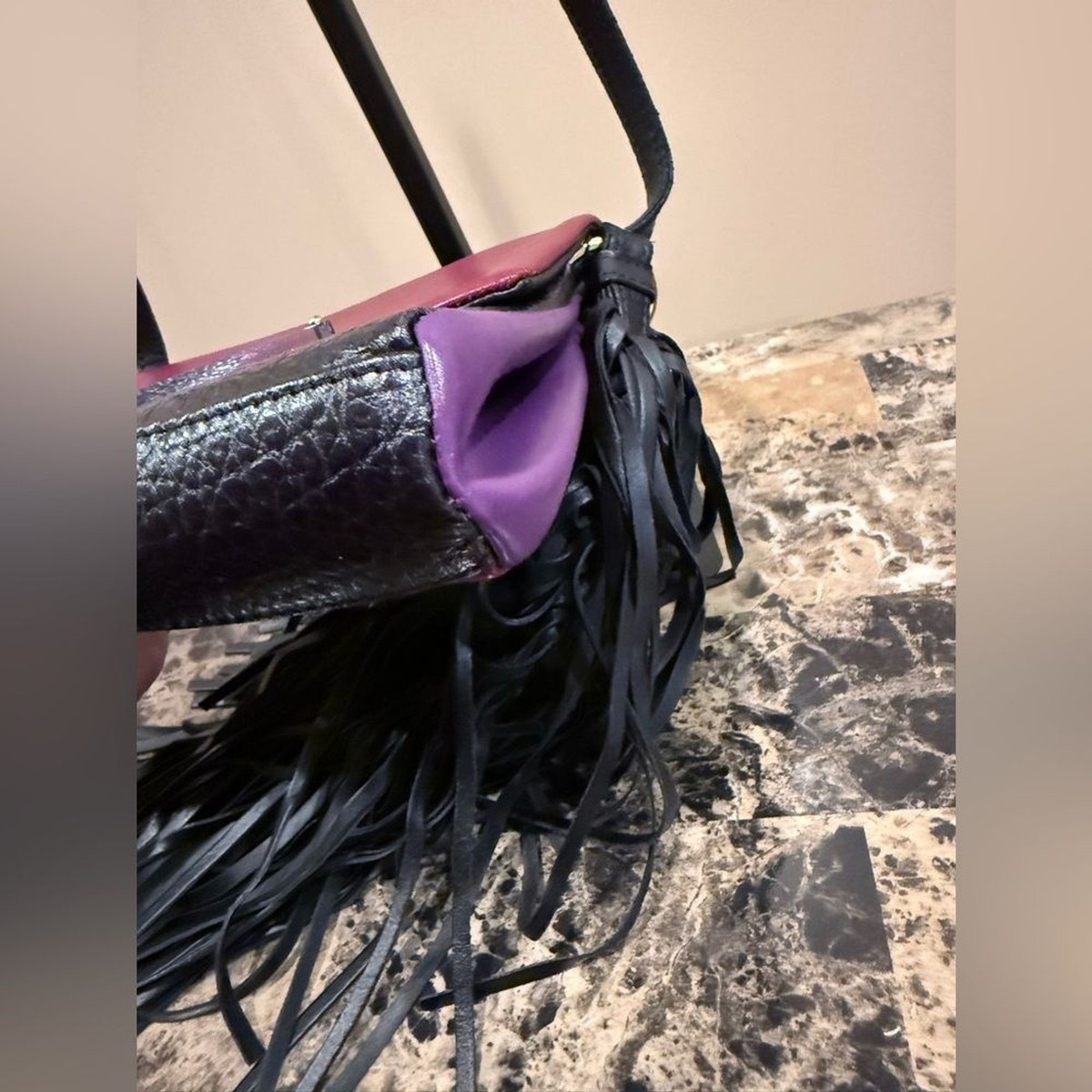 Sara Battaglia Teresa Leather Fringe Crossbody Bag - Burgundy 