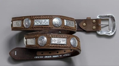 vintage NOCONA buckle belt CONCHO studded 44 brown WESTERN native american - Image 1 of 4