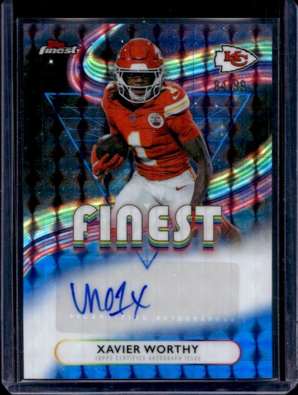 2025 Topps Finest Xavier Worthy Auto Blue Geometric Refractor #/99 Chiefs