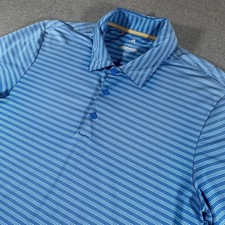 Adidas Golf Polo Shirt Mens Medium Blue Striped Short Sleeve Performance Stretch