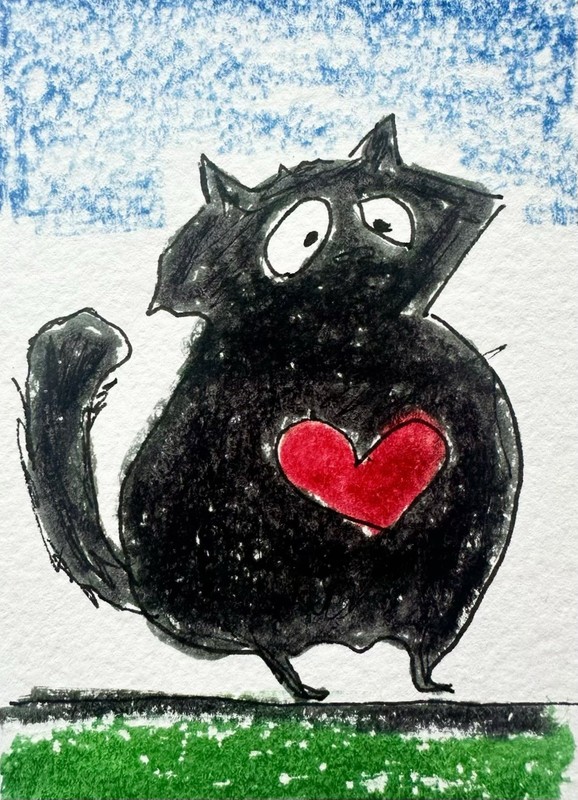 Original ACEO Painting Cat Miniature Art Card By Carole Collins M14
