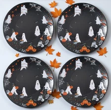 Pottery Barn S/4 Scary Squad Ghost Dinner Plates 11" NIB Stoneware Halloween 