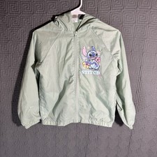 Disney Stitch Jacket Hoodie Girls Medium 10/12 Green 100 Nylon Full Zip