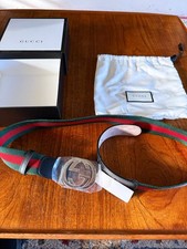 Gucci 411924 H917N Belt Leather / Fabric - Double G Buckle (GGB1014) NEW